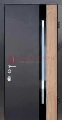 Черная металлическая дверь МДФ со стеклом ДС-14 в Коломне
