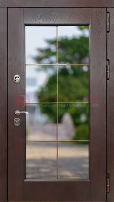 Коричневая стальная дверь со стеклом ДС-19 в Королеве