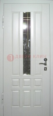 Белая металлическая дверь со стеклом ДС-1 в загородный дом в Королеве