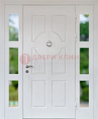Белая стальная дверь со стеклом и фрамугами ДС-20 в Королеве