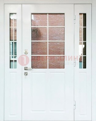 Белая стальная дверь со стеклом и фрамугами ДС-27 в Королеве