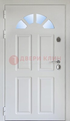 Белая стальная дверь МДФ со стеклом для дома ДС-37 в Королеве