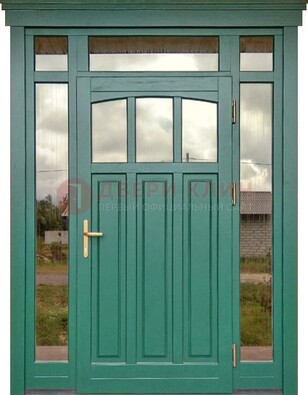 Зеленая металлическая дверь МДФ со стеклом ДС-43 в Королеве