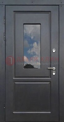 Чёрная металлическая дверь со стеклом ДС-77 в Королеве