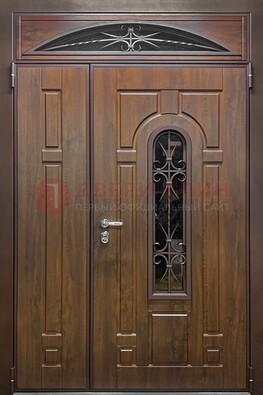 Большая металлическая дверь со стеклом и ковкой ДСК-145 в Королеве