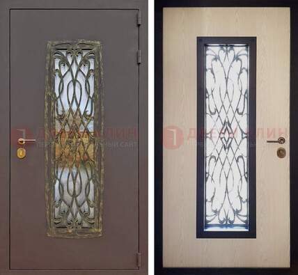 Уличная дверь порошок со стеклом и ковкой ДСК-168 коричневая в Королеве