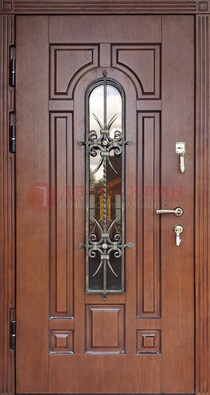 Входная дверь со стеклом и ковкой для частного дома ДСК-188 в Гатчине