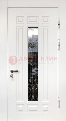 Белая стальная дверь винорит со стеклом и ковкой ДСК-191 в Королеве