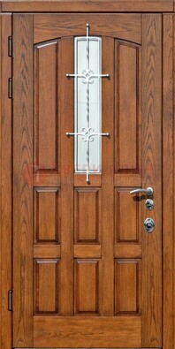Стальная дверь со стеклом и ковкой для частного дома ДСК-192 в Лобне