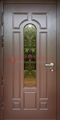 Металлическая коричневая дверь Винорит со стеклом и ковкой ДСК-210 в Ставрополе