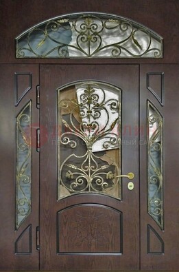 Входная дверь Винорит со стеклом и ковкой и фрамугами ДСК-213 в Королеве