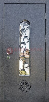 Темная стальная дверь Порошок со стеклом и ковкой ДСК-217 в Королеве