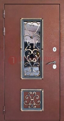 Уличная дверь Порошок со стеклом и ковкой для дома ДСК-218 в Королеве