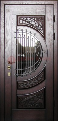 Одностворчатая входная дверь со стеклом и ковкой ДСК-21 в Омске