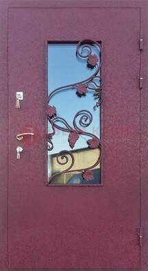 Железная дверь Порошок со стеклом и ковкой лозы ДСК-220 в Тамбове