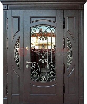 Полуторная железная дверь Винорит со стеклом и ковкой ДСК-231 в Королеве