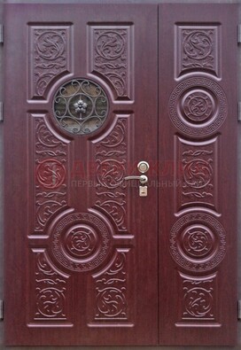 Красная железная дверь Винорит со стеклом и ковкой ДСК-235 в Королеве