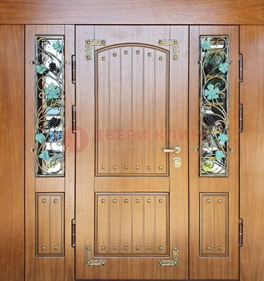 Железная дверь Винорит со стеклом и ковкой лозы ДСК-236 в Королеве