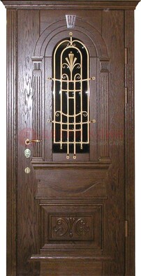Железная дверь со стеклом и ковкой в классическом стиле ДСК-23 в Королеве