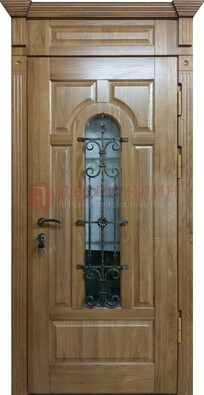 Металлическая дверь массив со стеклом и ковкой для дома ДСК-246 в Королеве