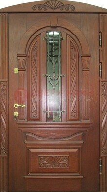 Узорная железная дверь массив со стеклом и ковкой ДСК-247 в Королеве