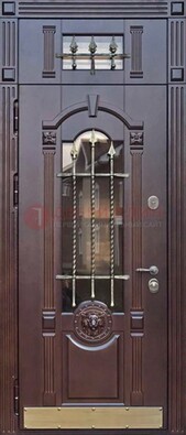 Металлическая дверь массив со стеклом и ковкой с фрамугой ДСК-249 в Королеве