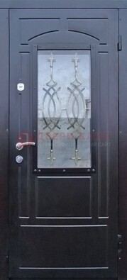Черная уличная дверь Винорит со стеклом и ковкой ДСК-259 во Владимире