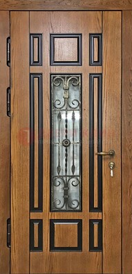 Двухцветная железная дверь Винорит со стеклом и ковкой ДСК-264 в Королеве