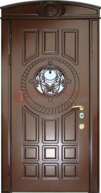 Шоколадная металлическая дверь Винорит со стеклом и ковкой ДСК-269 