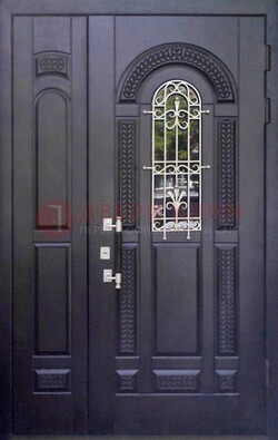 Входная дверь Винорит со стеклом и ковкой с узором ДСК-270 в Королеве