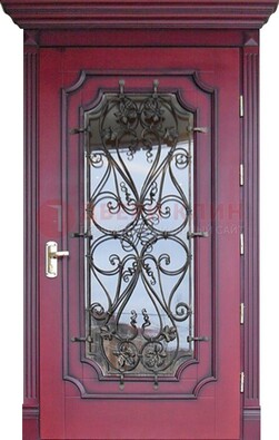 Красная стальная дверь Винорит со стеклом и ковкой ДСК-271 в Королеве