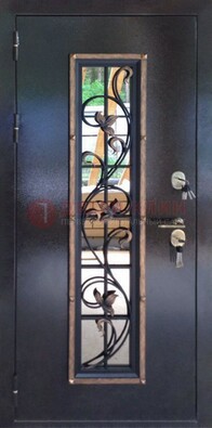 Железная дверь с порошковым напылением стеклом и ковкой ДСК-279 в Казани