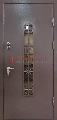 Металлическая дверь Порошок с небольшим стеклом и ковкой ДСК-282 в Королеве