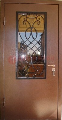 Металлическая дверь со стеклом и ковкой ДСК-51 на дачу в Павловском Посаде