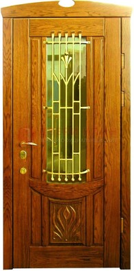 Наружная железная дверь со стеклом цветным и ковкой ДСК-62 в Королеве