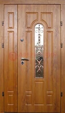 Стальная дверь со стеклом и цветной ковкой ДСК-78 для панельного дома в Королеве