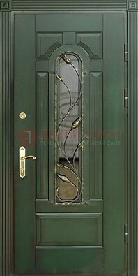 Железная дверь со стеклом и ковкой ДСК-9 для офиса в Королеве