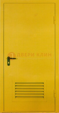 Желтая металлическая техническая дверь с вентиляционной решеткой ДТ-15 в Королеве