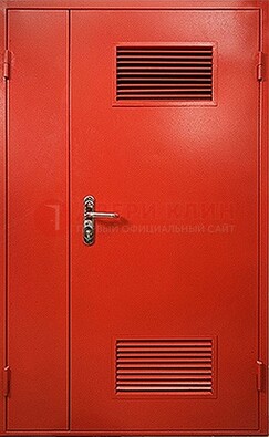 Красная железная техническая дверь с вентиляционными решетками ДТ-4 в Домодедово