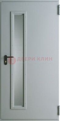 Белая железная техническая дверь со вставкой из стекла ДТ-9 в Екатеринбурге