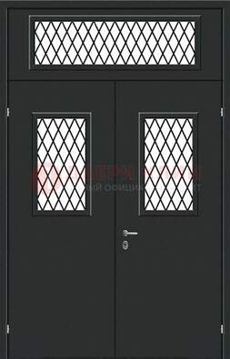 Черная железная тамбурная дверь с декоративными вставками ДТМ-16 в Красноармейске