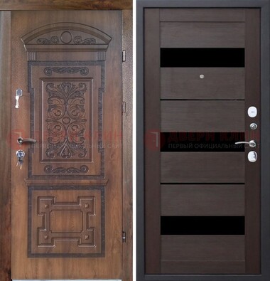 Стальная коричневая филенчатая дверь с виноритом и темной МДФ ДВТ-122 в Королеве
