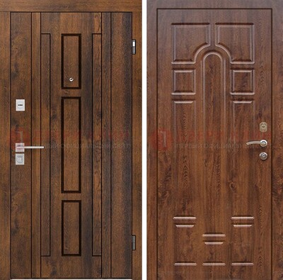 Стальная коричневая дверь с МДФ и коричневой МДФ внутри ДМ-1388 в Королеве