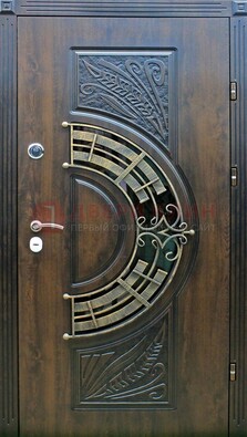 Металлическая филенчатая дверь с виноритом и стеклом ДВТ-144 в Королеве
