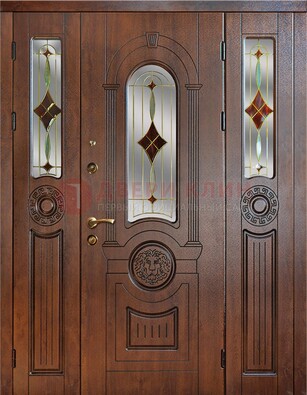 Парадная полуторная дверь с виноритом и витражом ДВТ-172 в Королеве