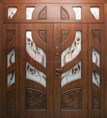 Элитная двухстворчатая дверь с витражным стеклом ДВТ-173 в Королеве