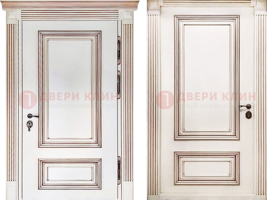Белая металическая дверь с виноритом для дома ДВТ-239 в Королеве