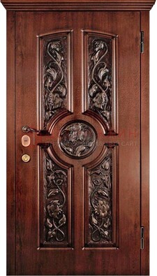 Филенчатая металлическая дверь с виноритом и резьбой ДВТ-69 в Чехове