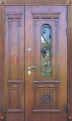 Железная коричневая филенчатая дверь с виноритом и МДФ ДВТ-85 в Королеве