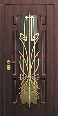 Железная темная дверь с виноритом и МДФ со стеклом ДВТ-86 в Королеве
